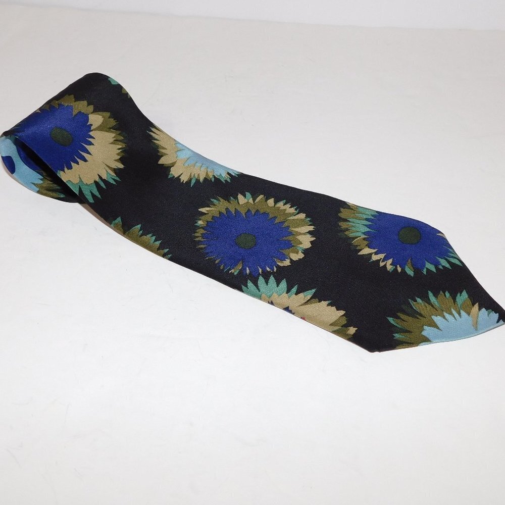 Mens Perry Ellis Portfolio Floral Silk Neck Tie Blue Tan Green